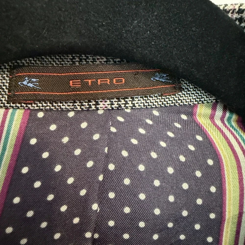 Etro Milano EU SZ 50R Sport Coat Blazer Gray/Pink Plaid Wool Silk Lined Italy